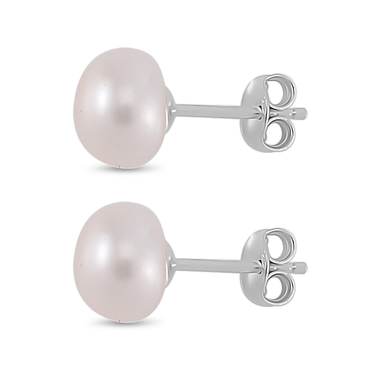 Close Out Deal- White Fresh Water Pearl Stud Push Back Earring in Rhodium Overlay Sterling Silver 7.70 Ct. 7804123 5