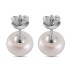Close Out Deal- White Fresh Water Pearl Stud Push Back Earring in Rhodium Overlay Sterling Silver 7.70 Ct.