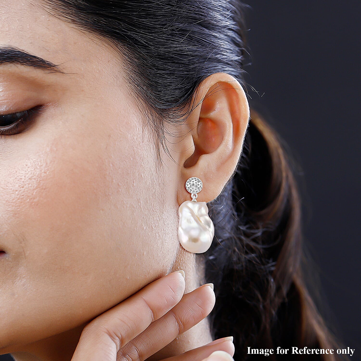 White Baroque Pearl Earrings with Push Back in Rhodium Overlay Sterling Silver 63.31 Ct. 8211665 3