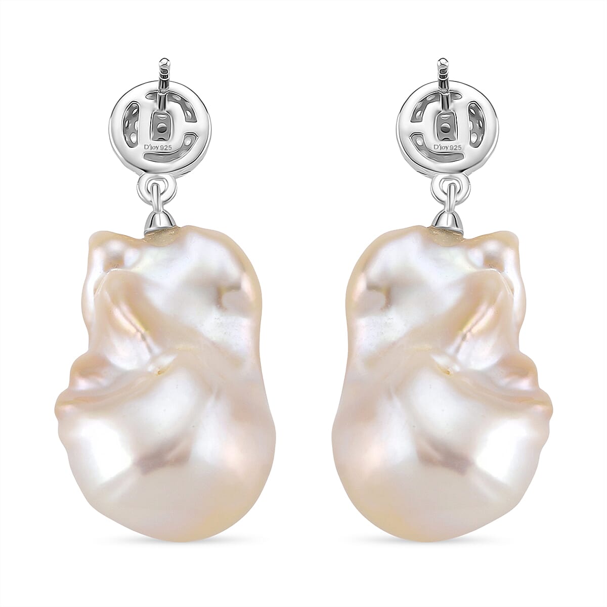 White Baroque Pearl Earrings with Push Back in Rhodium Overlay Sterling Silver 63.31 Ct. 8211665 4