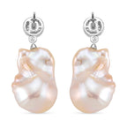 White Baroque Pearl Earrings with Push Back in Rhodium Overlay Sterling Silver 63.31 Ct.