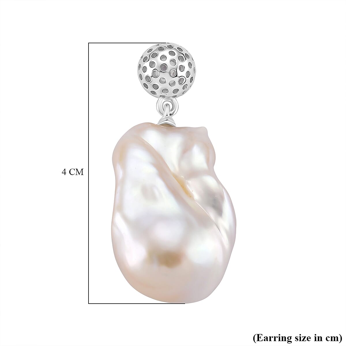 White Baroque Pearl Earrings with Push Back in Rhodium Overlay Sterling Silver 63.31 Ct. 8211665 5