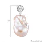 White Baroque Pearl Earrings with Push Back in Rhodium Overlay Sterling Silver 63.31 Ct.