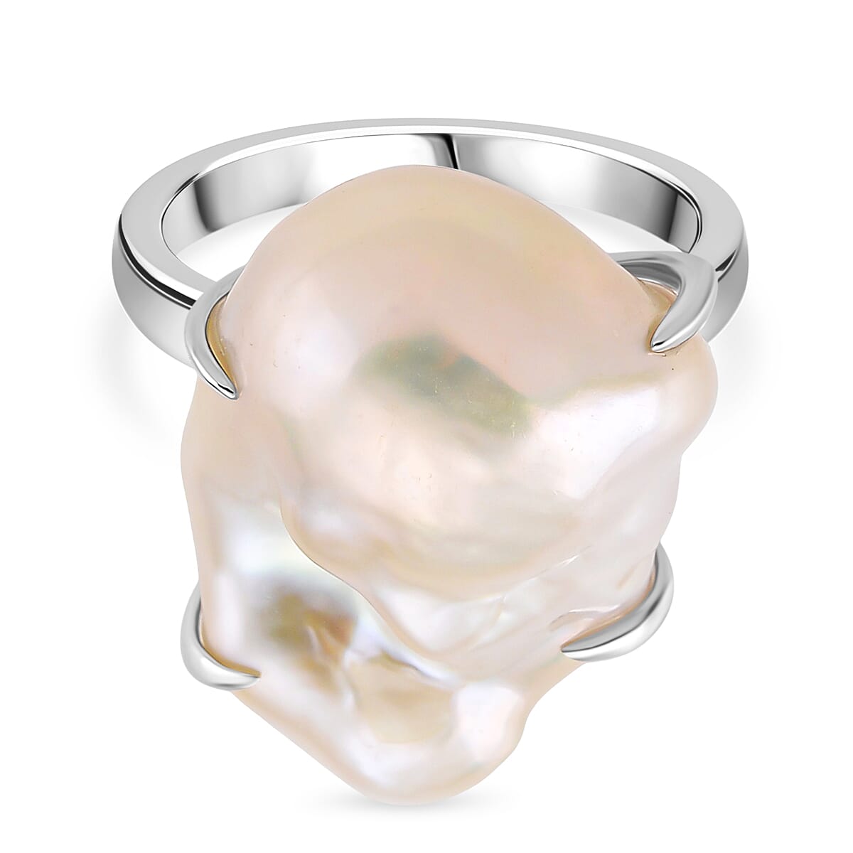 White Baroque Pearl Ring in Rhodium Overlay Sterling Silver 32.80 Ct. 8211691 0