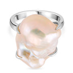 White Baroque Pearl Ring in Rhodium Overlay Sterling Silver 32.80 Ct.