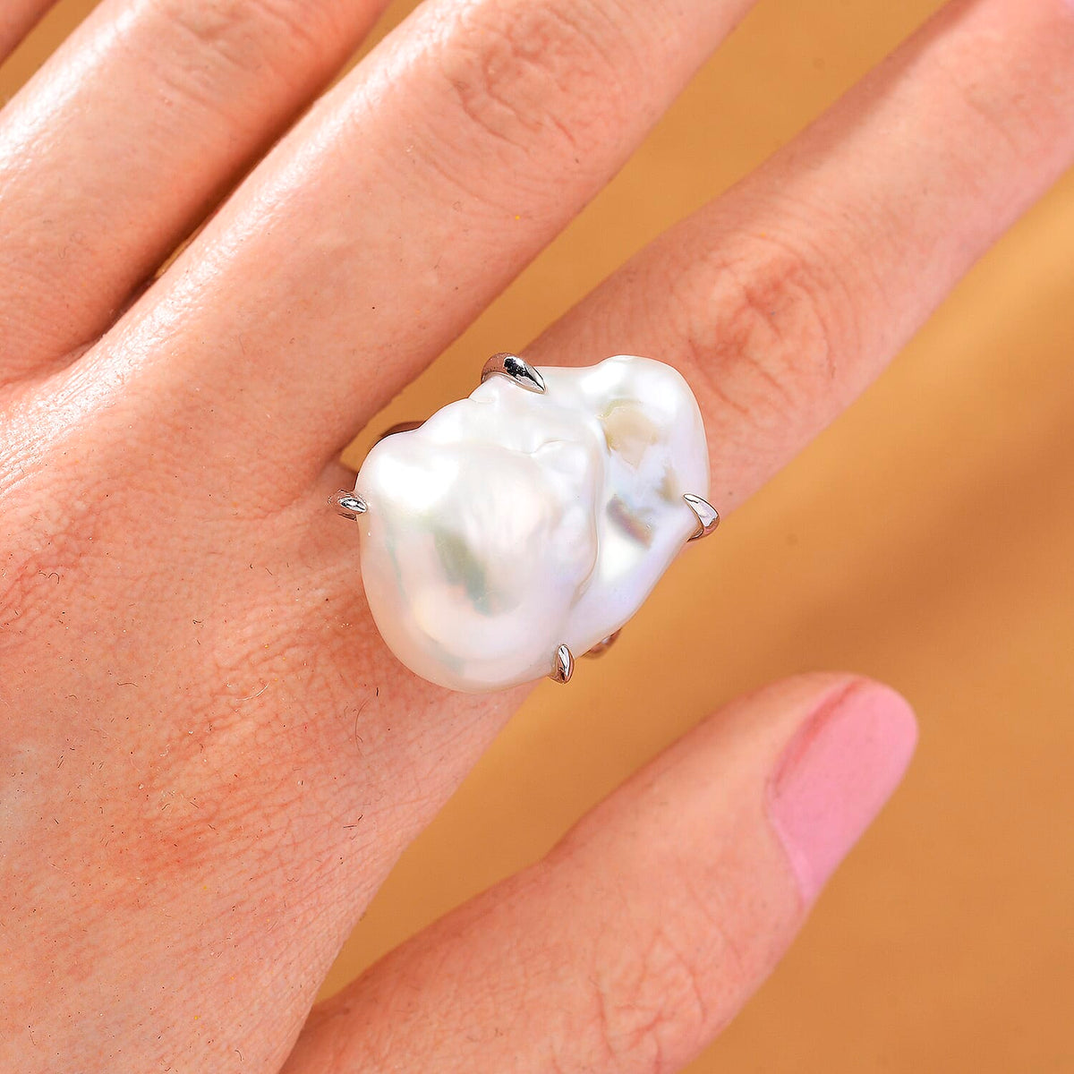 White Baroque Pearl Ring in Rhodium Overlay Sterling Silver 32.80 Ct. 8211691 2