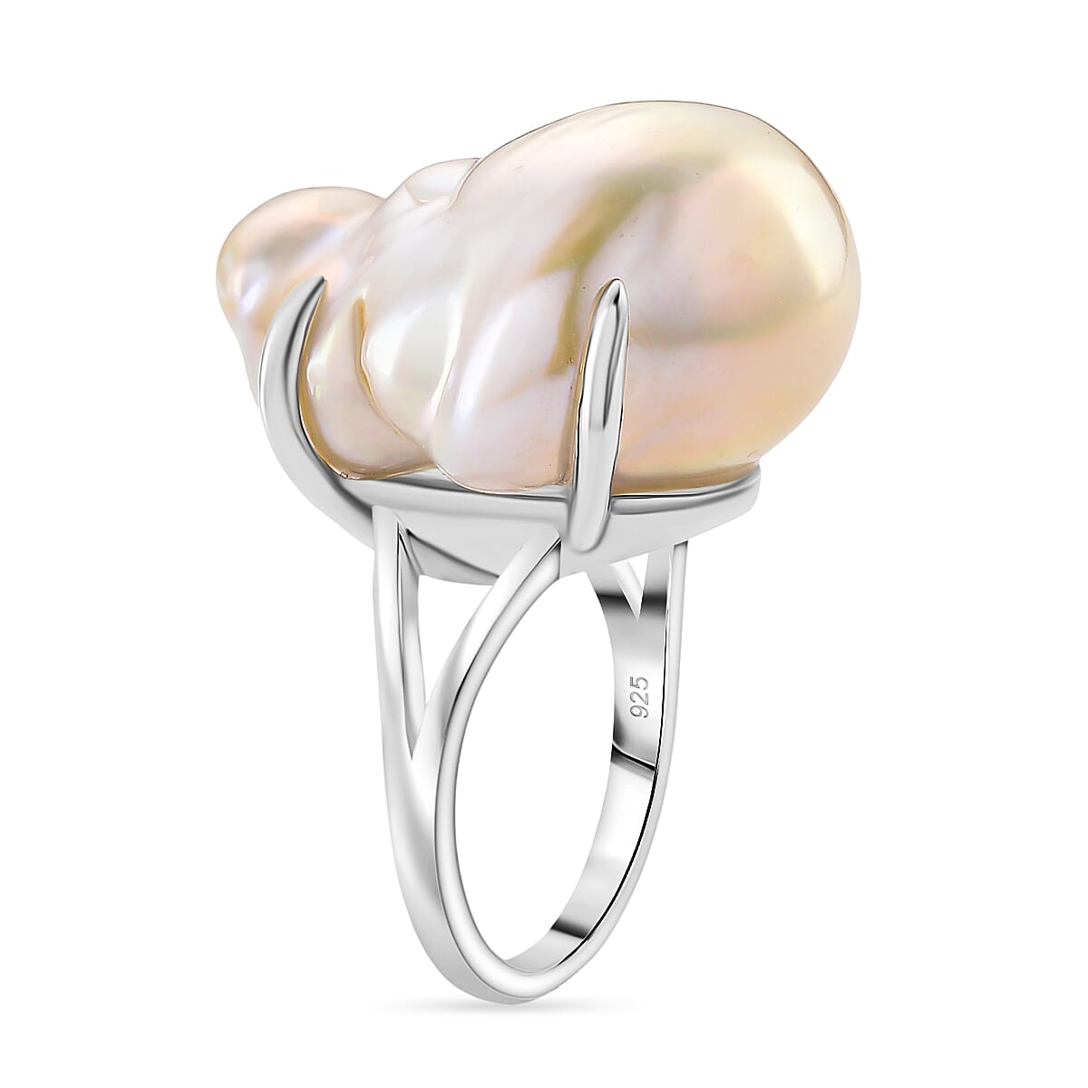 White Baroque Pearl Ring in Rhodium Overlay Sterling Silver 32.80 Ct. 8211691 3