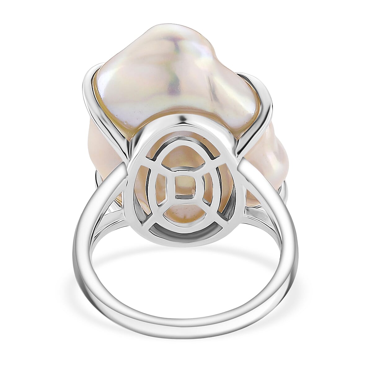 White Baroque Pearl Ring in Rhodium Overlay Sterling Silver 32.80 Ct. 8211691 4