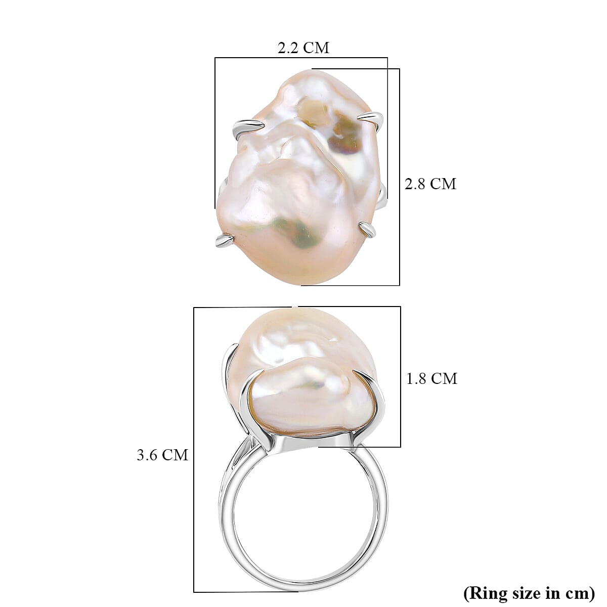 White Baroque Pearl Ring in Rhodium Overlay Sterling Silver 32.80 Ct. 8211691 5