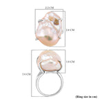 White Baroque Pearl Ring in Rhodium Overlay Sterling Silver 32.80 Ct.
