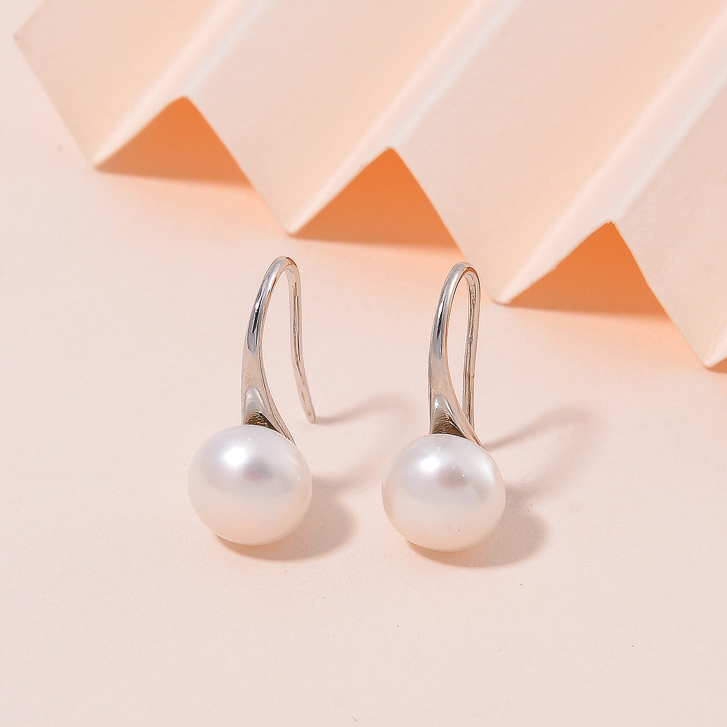 White Fresh Water Pearl Hook Earring in Silver Tone 6.00 Ct. 7981432 1