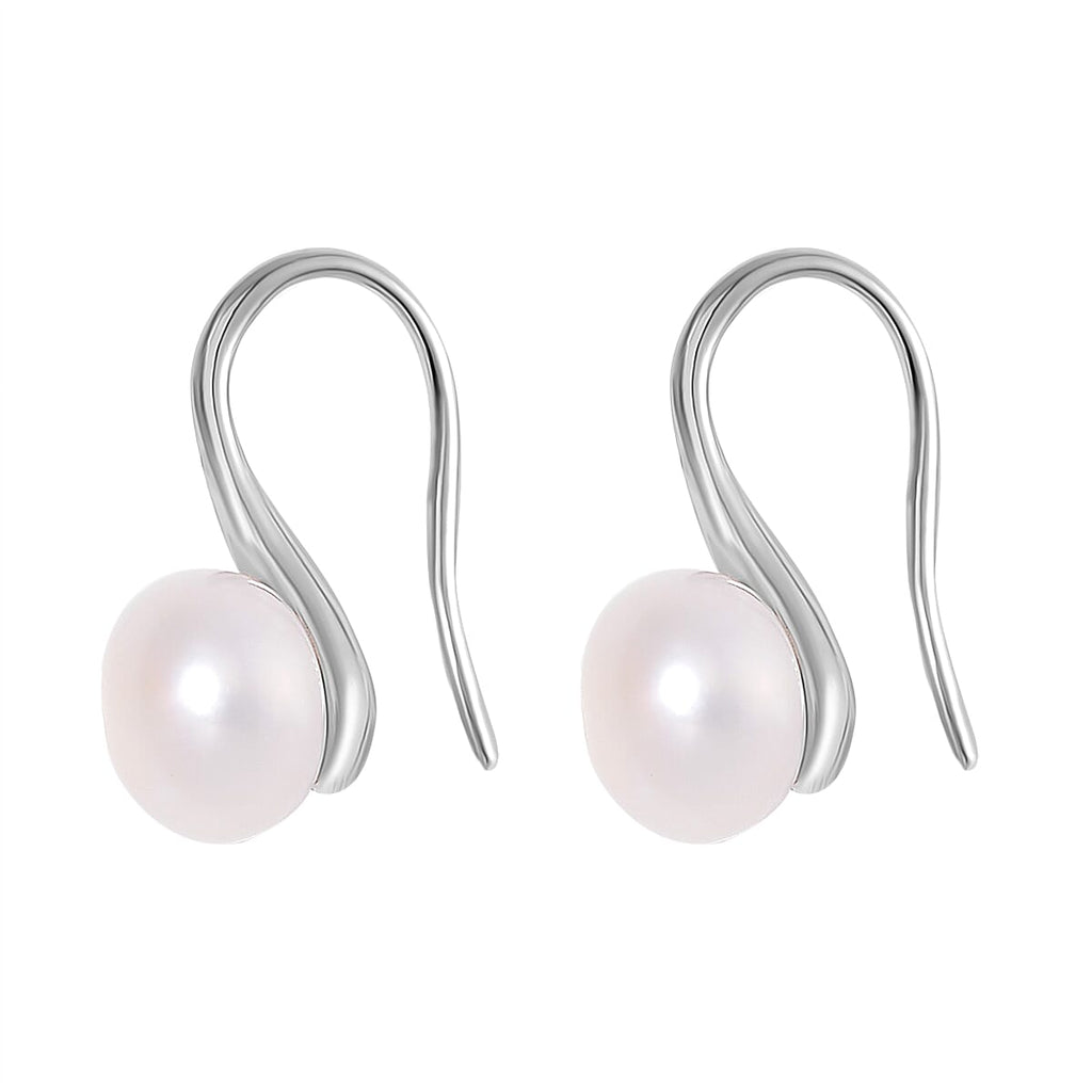 White Fresh Water Pearl Hook Earring in Silver Tone 6.00 Ct.