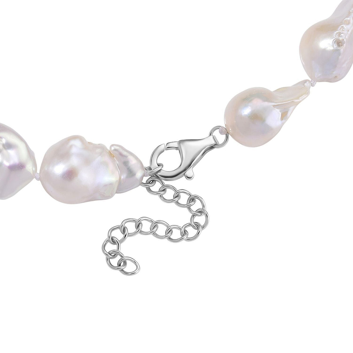 White Fresh Water Pearl Necklace (Size 20 + 2 Ext) with Lobster Clasp in Rhodium Overlay Sterling Silver 500.00 Ct. 8217060 6