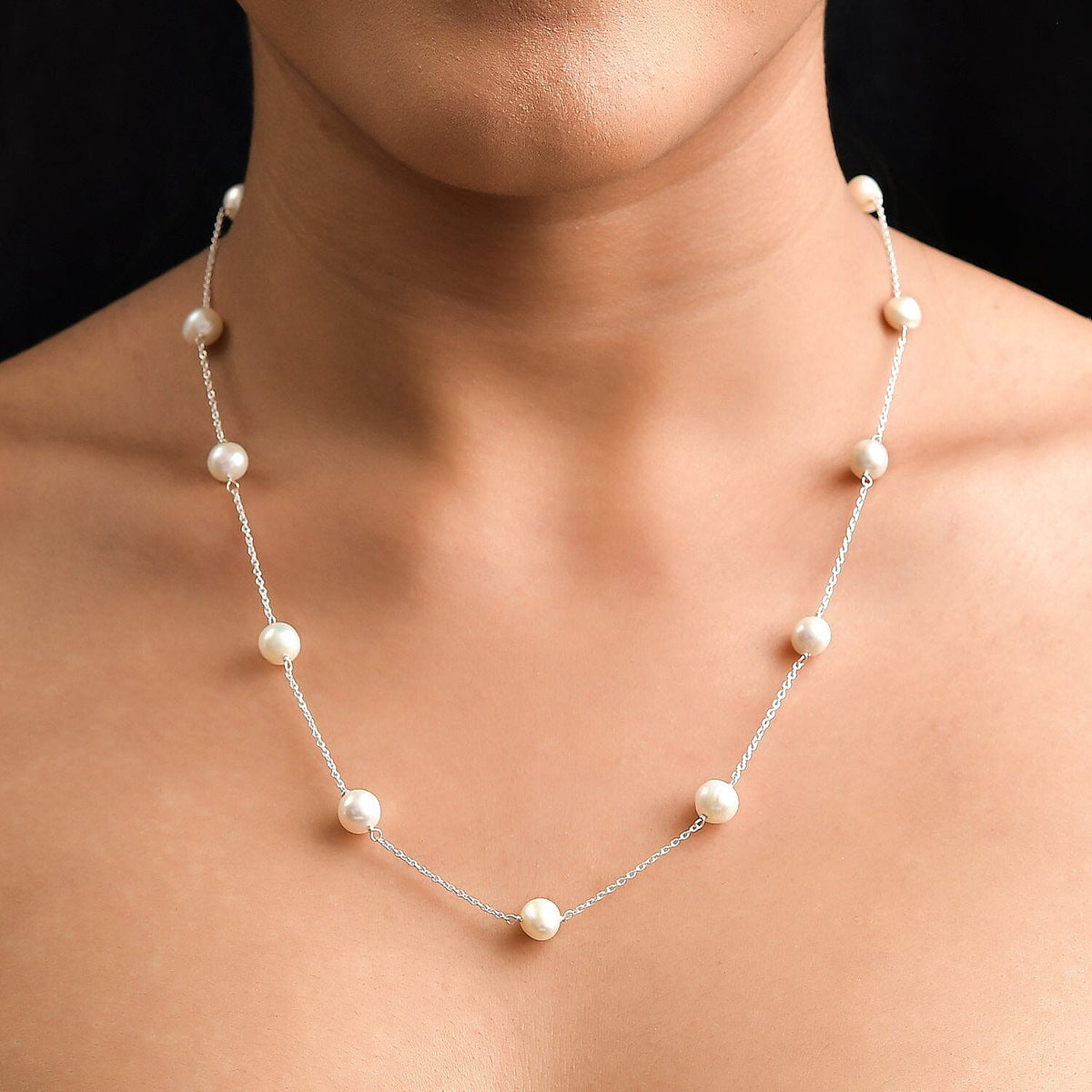 White Fresh Water Pearl Necklace (Size - 20) in Sterling Silver 7274106 1