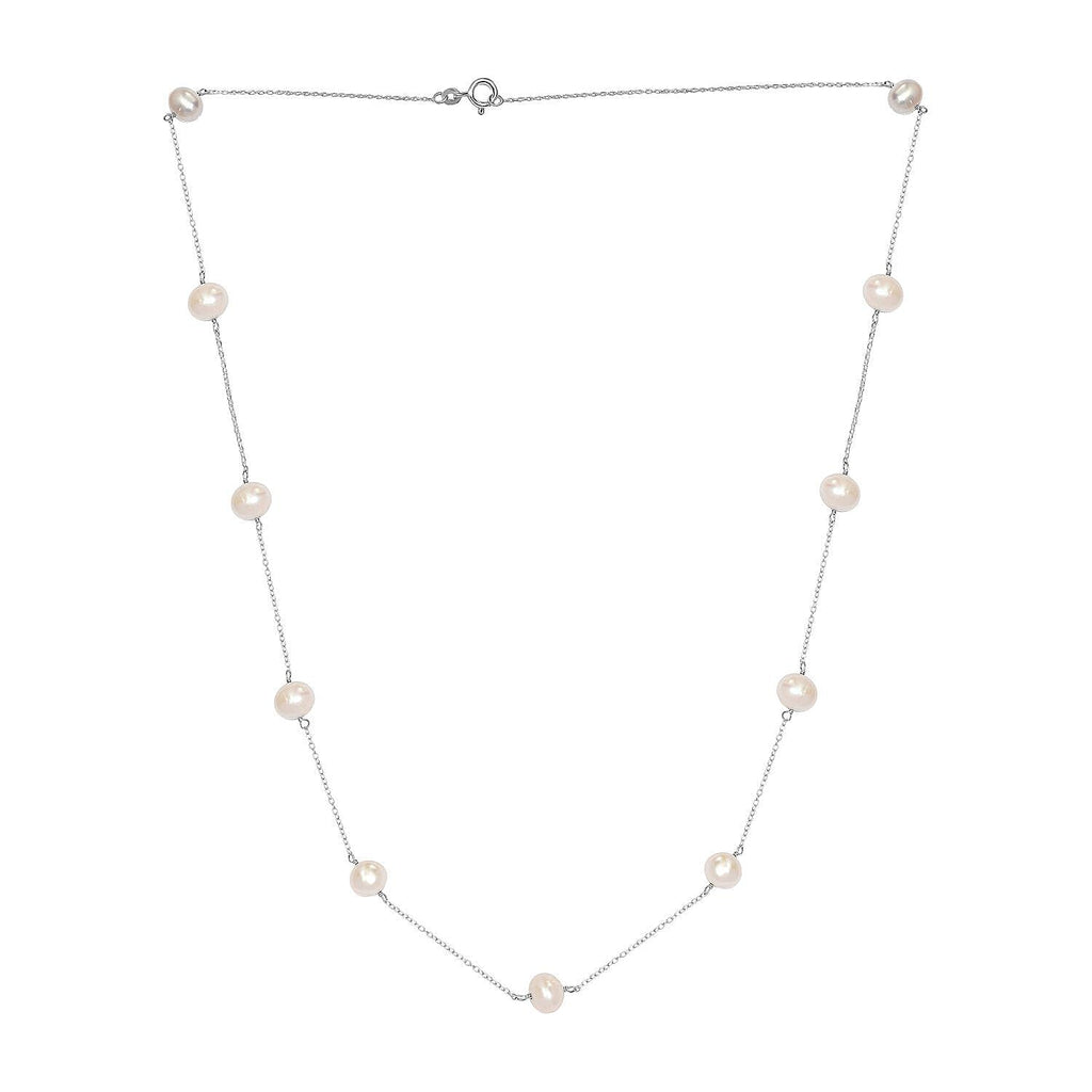 White Fresh Water Pearl Necklace (Size - 22) in Sterling Silver