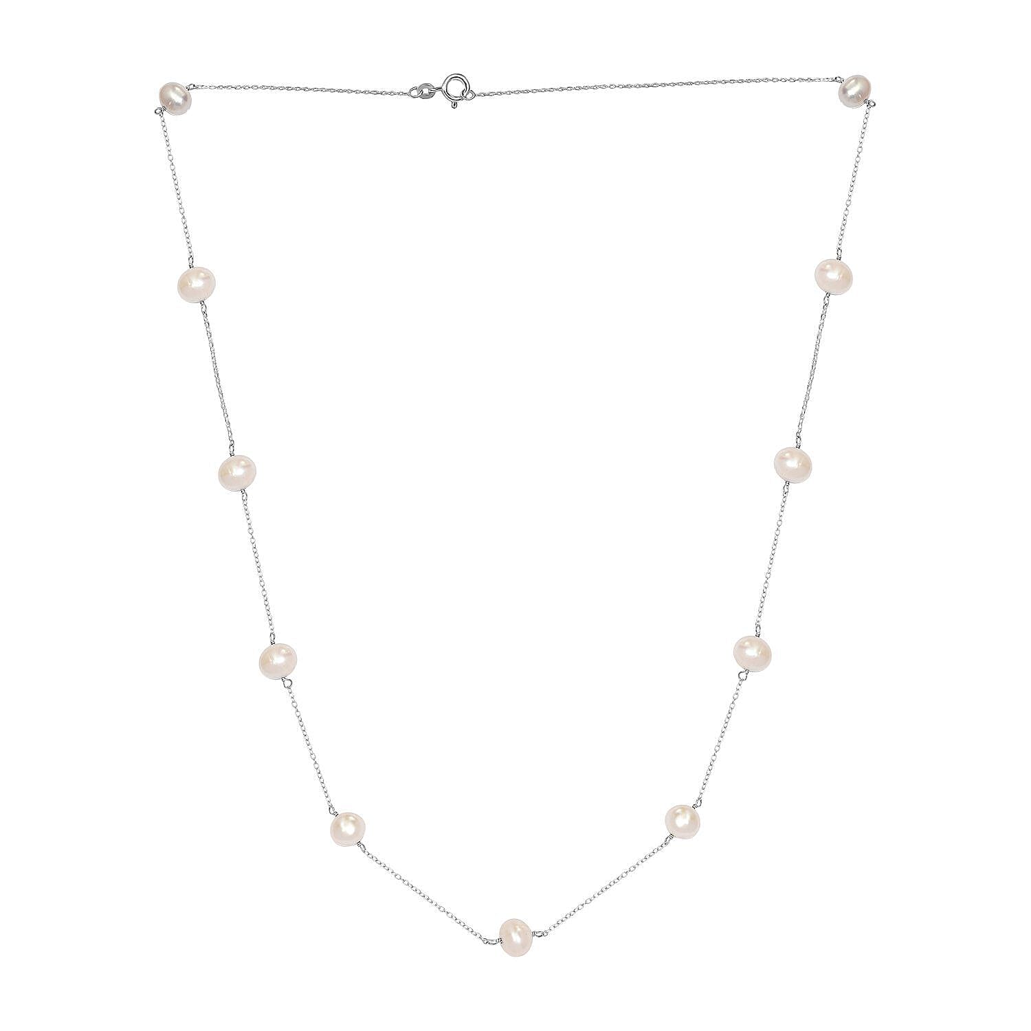 White Fresh Water Pearl Necklace (Size - 22) in Sterling Silver 7274220 0