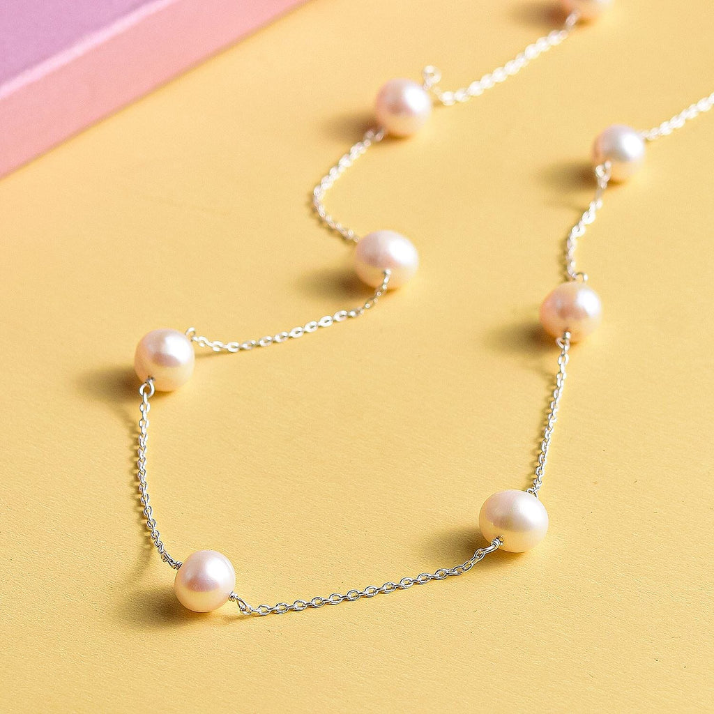 White Fresh Water Pearl Necklace (Size - 22) in Sterling Silver