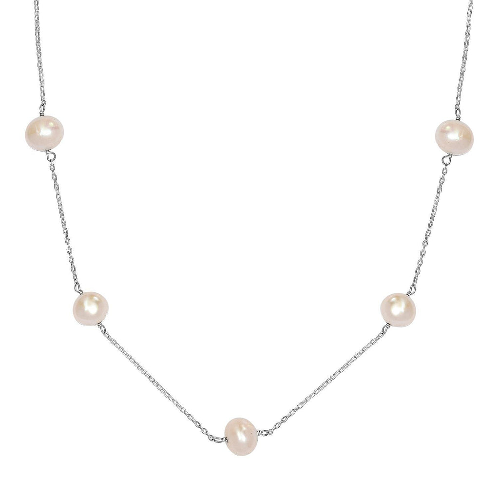 White Fresh Water Pearl Necklace (Size - 22) in Sterling Silver