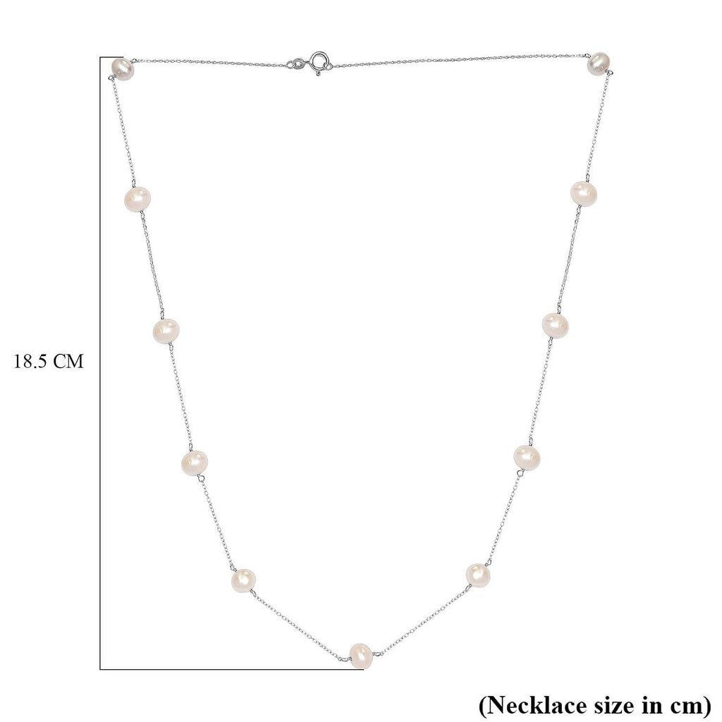 White Fresh Water Pearl Necklace (Size - 22) in Sterling Silver