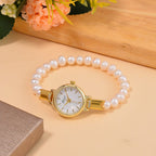 GENOA TIME V2 Miyota 2035 Japan Movt. Gold Plated White Dial 3 ATM WR Female Watch with White Freshwater Pearl Strap