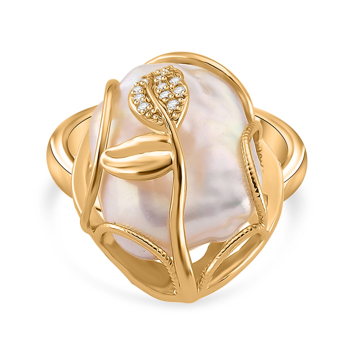 White Fresh Water Pearl &amp; White Cubic Zirconia Adjustable Ring 8262705 0