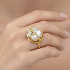 White Fresh Water Pearl & White Cubic Zirconia Adjustable Ring