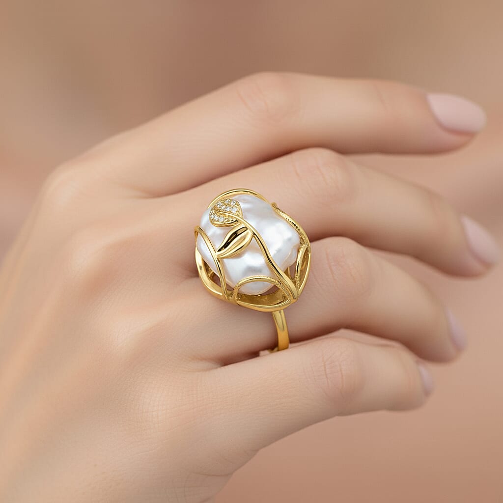 White Fresh Water Pearl &amp; White Cubic Zirconia Adjustable Ring 8262705 3