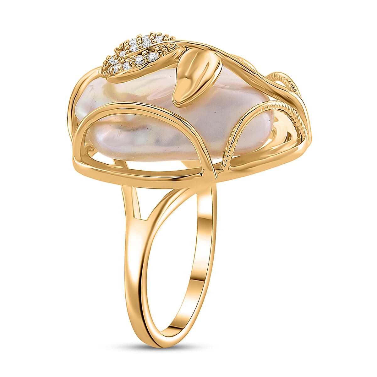 White Fresh Water Pearl &amp; White Cubic Zirconia Adjustable Ring 8262705 4