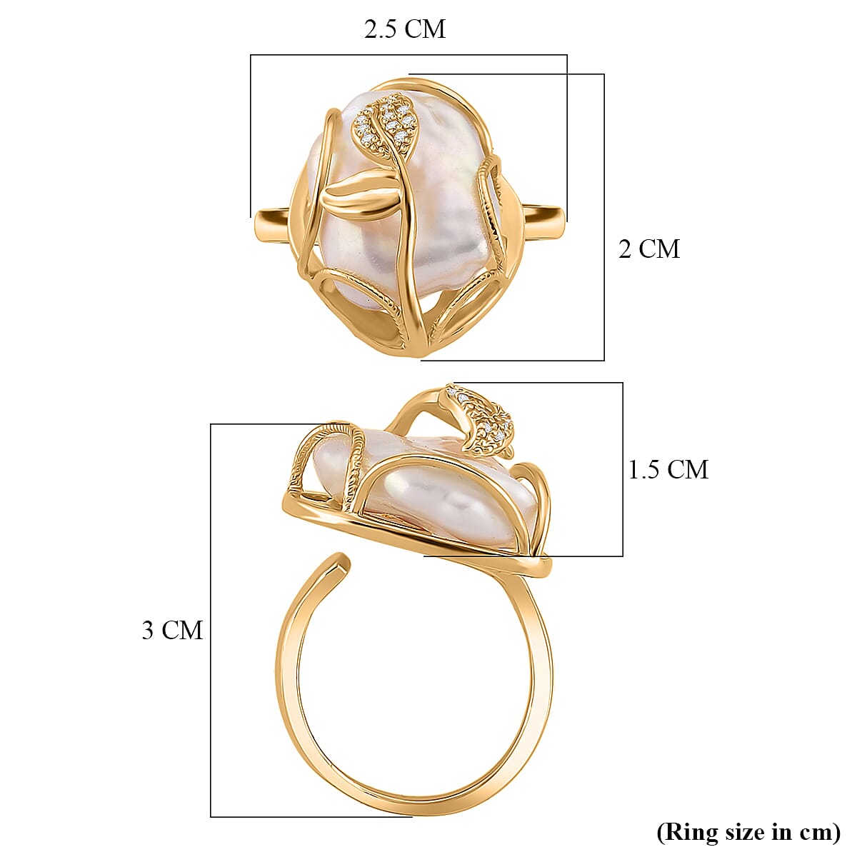 White Fresh Water Pearl &amp; White Cubic Zirconia Adjustable Ring 8262705 6