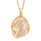 White Fresh Water Pearl & White Cubic Zirconia Pendant with Chain (Size 18-2 EXT)