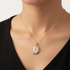 White Fresh Water Pearl & White Cubic Zirconia Pendant with Chain (Size 18-2 EXT)