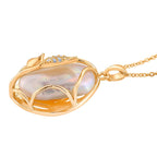 White Fresh Water Pearl & White Cubic Zirconia Pendant with Chain (Size 18-2 EXT)