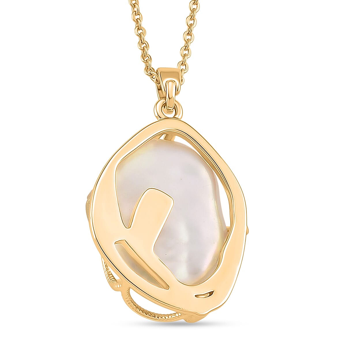 White Fresh Water Pearl &amp; White Cubic Zirconia Pendant with Chain (Size 18-2 EXT) 4420993 5