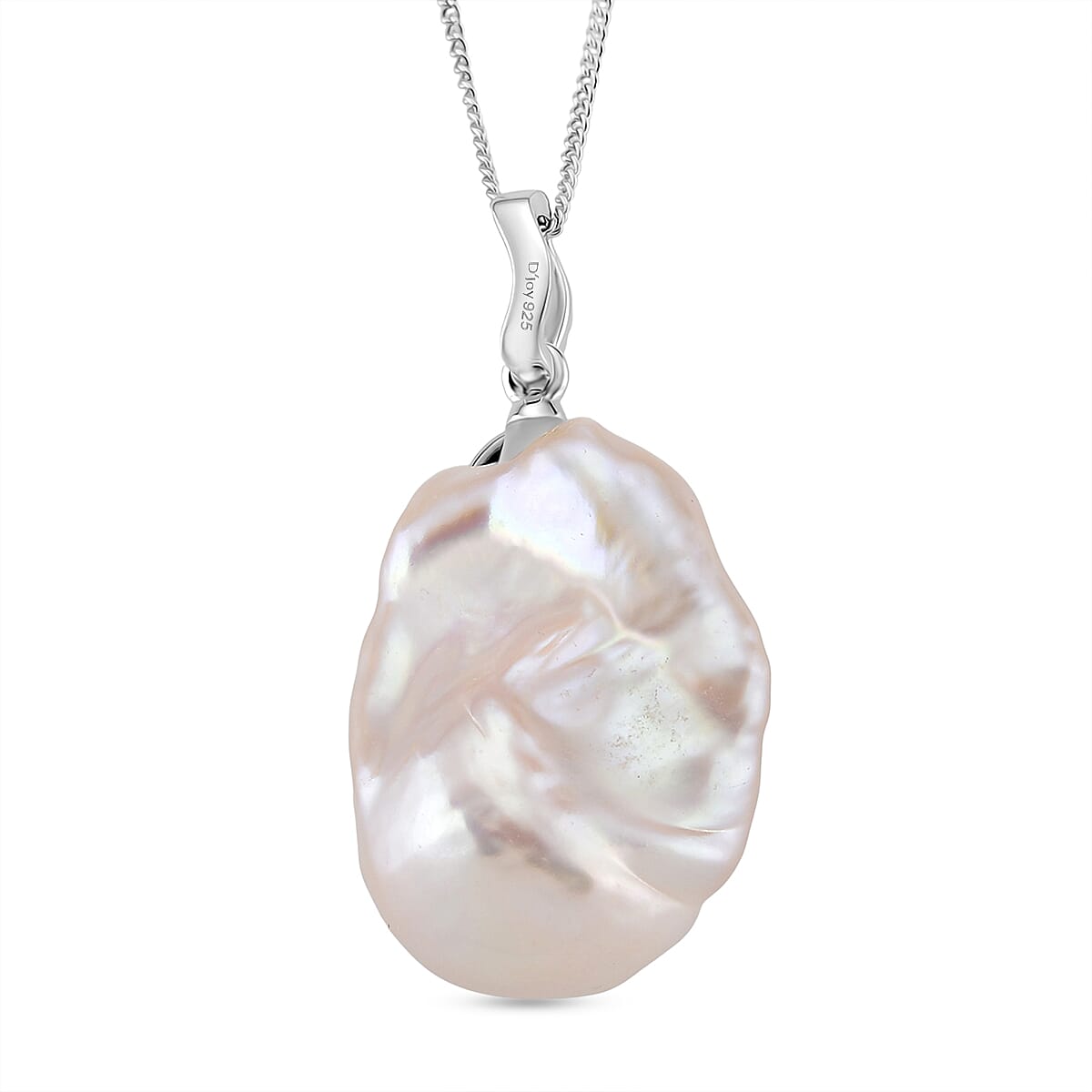 White Baroque Pearl, White Zircon Pendant with Chain (Size 18) with Lobster Clasp in Rhodium Overlay Sterling Silver 44.27 Ct. 4405016 4