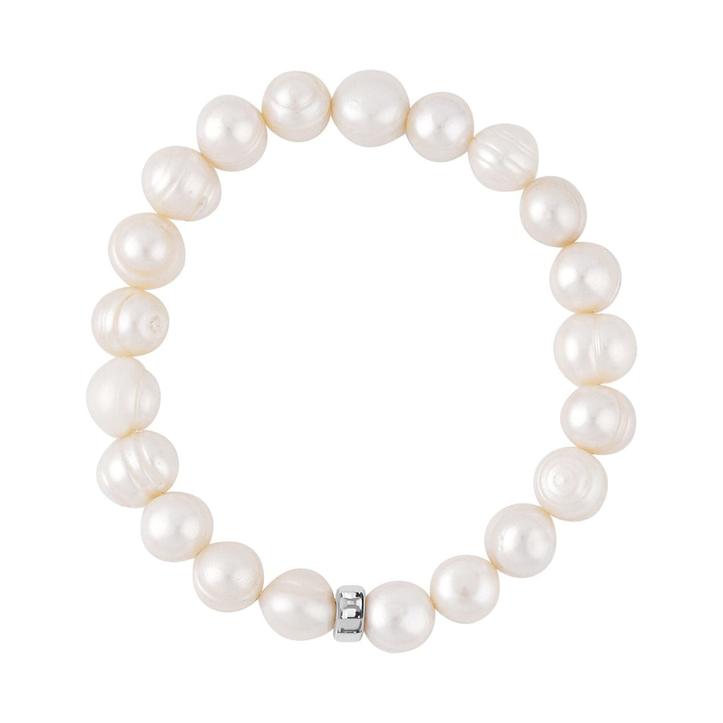 White Freshwater Pearl Stretchable Bracelet (Size 7) in Sterling Silver