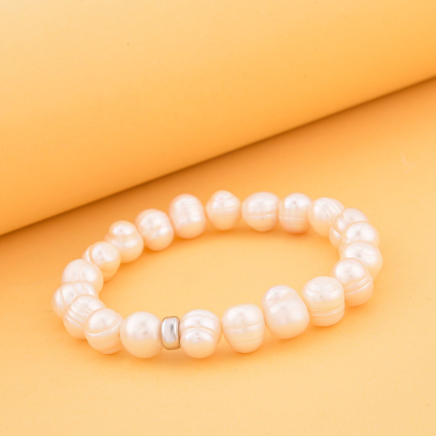 White Freshwater Pearl Stretchable Bracelet Size 7 in Sterling Silver 6339651 2