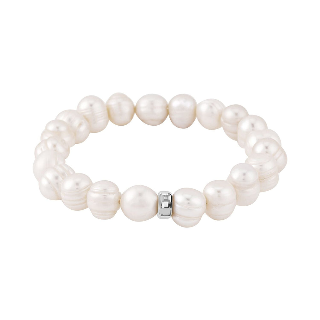 White Freshwater Pearl Stretchable Bracelet (Size 7) in Sterling Silver