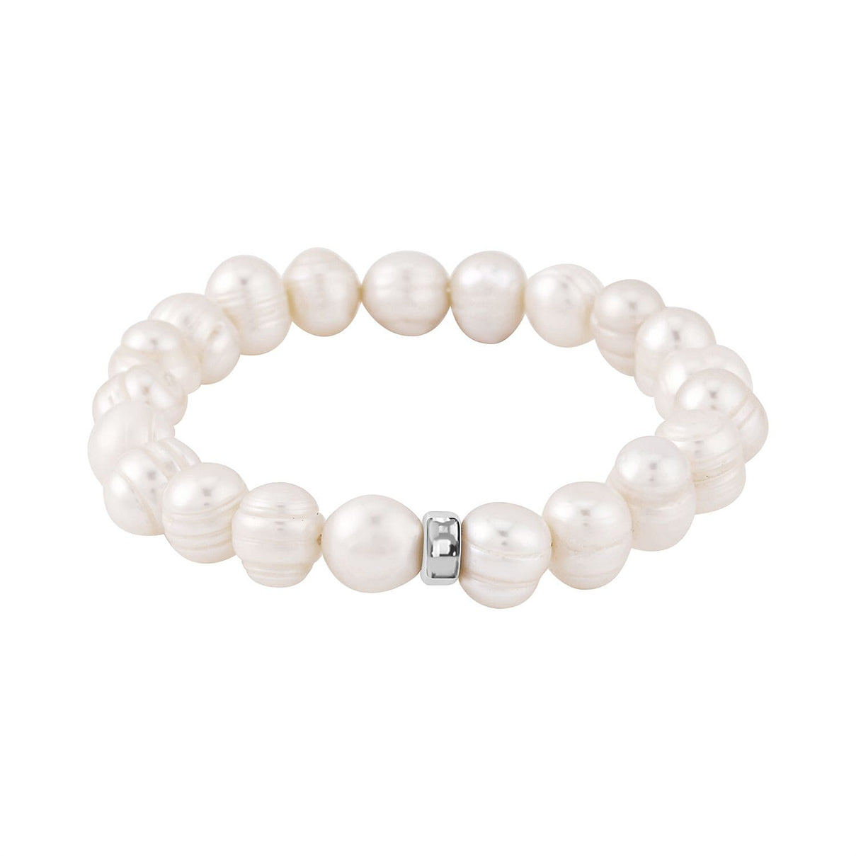 White Freshwater Pearl Stretchable Bracelet Size 7 in Sterling Silver 6339651 3