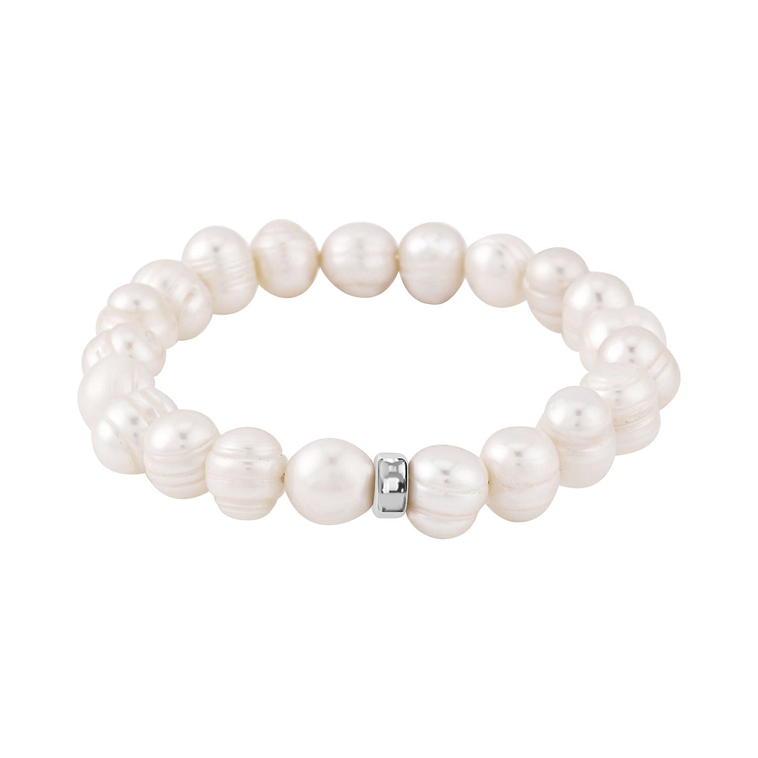 White Freshwater Pearl Stretchable Bracelet Size 7 in Sterling Silver 6339651 3