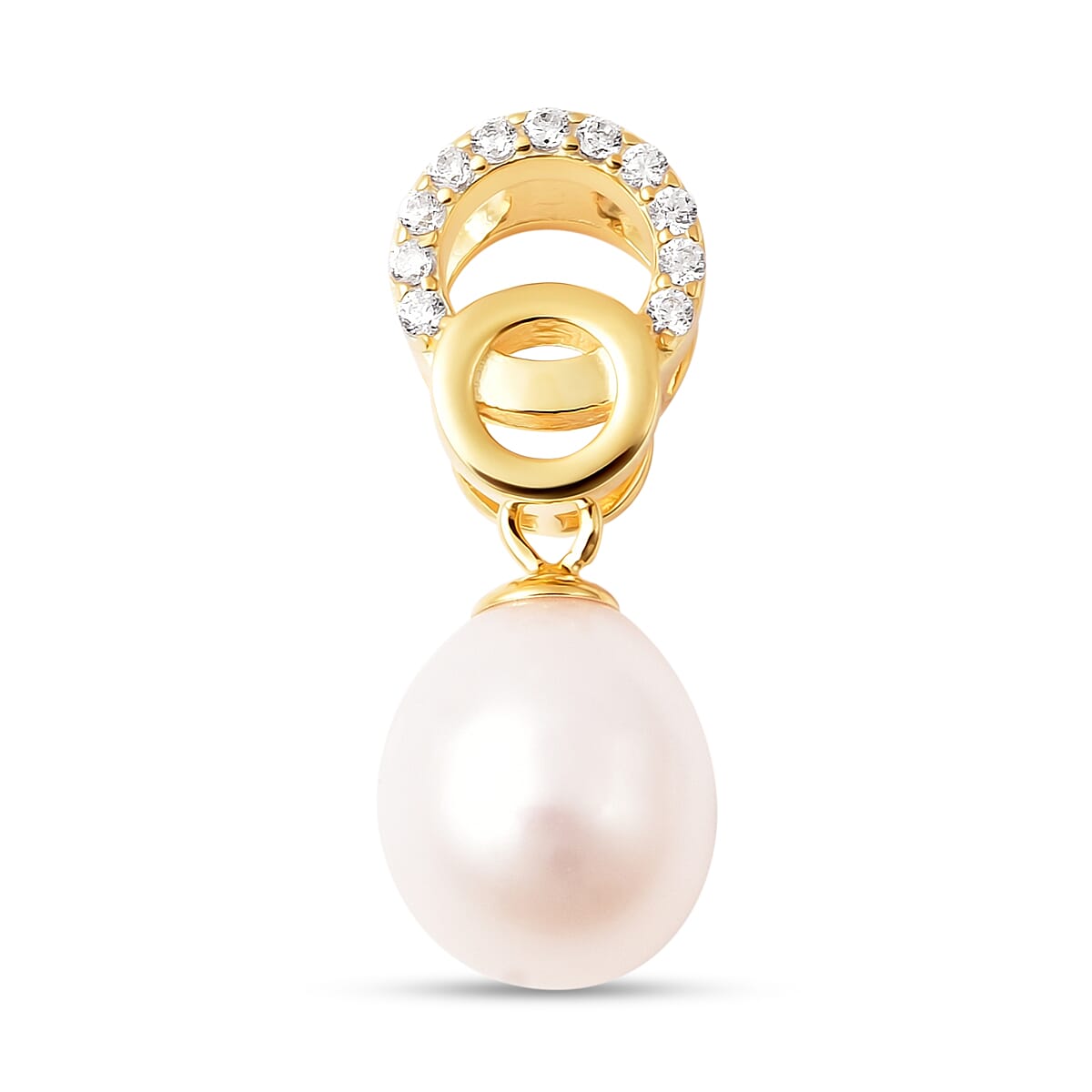 White Freshwater Pearl with Simulated Diamond Drop Pendant in Yellow Gold Plated Sterling Silver 5.61 Ct. 3719695 0