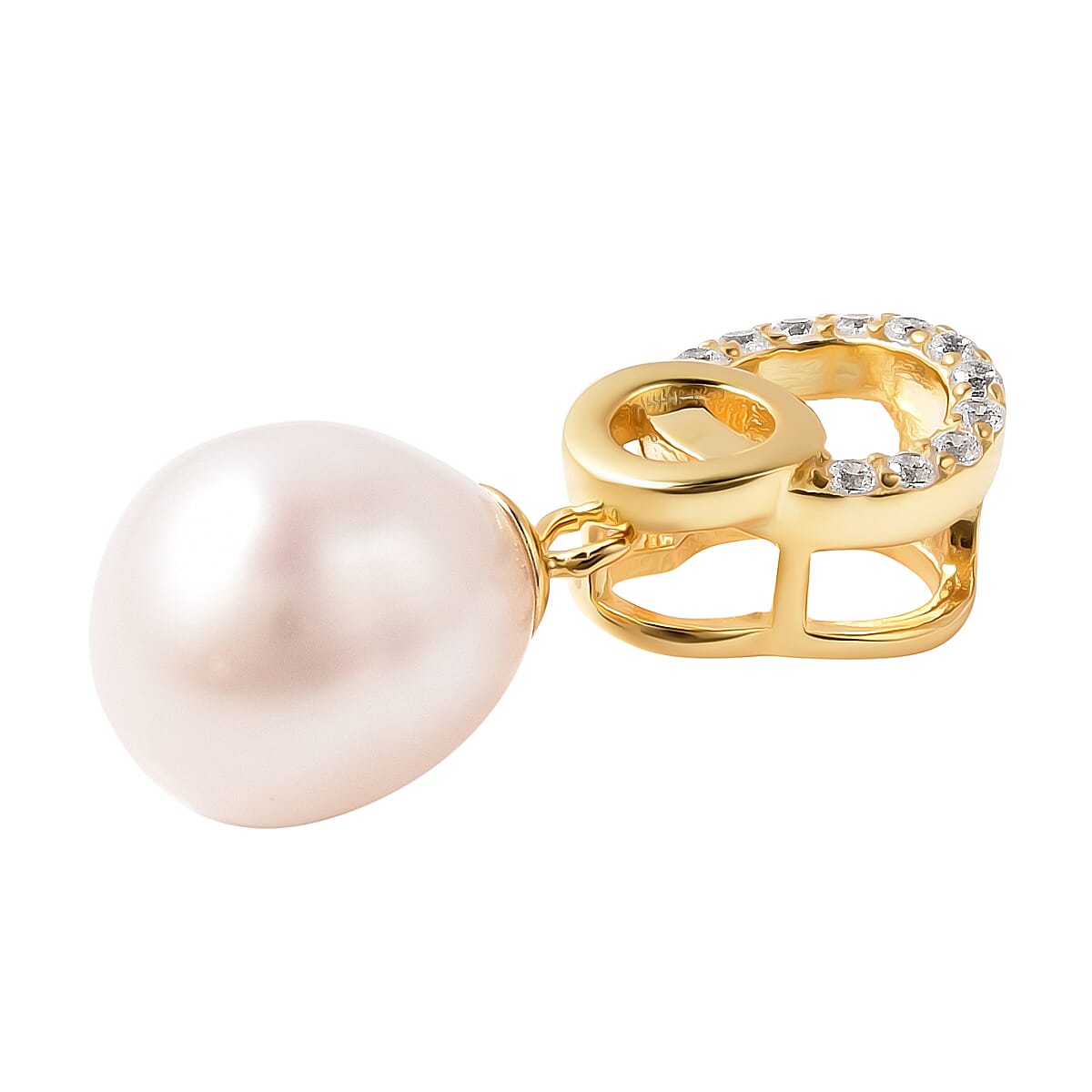 White Freshwater Pearl with Simulated Diamond Drop Pendant in Yellow Gold Plated Sterling Silver 5.61 Ct. 3719695 3