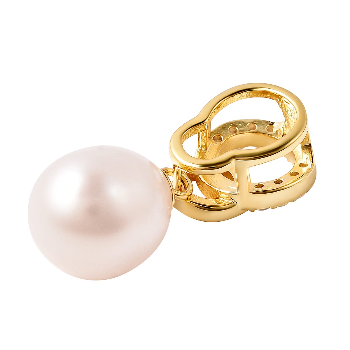 White Freshwater Pearl with Simulated Diamond Drop Pendant in Yellow Gold Plated Sterling Silver 5.61 Ct. 3719695 4