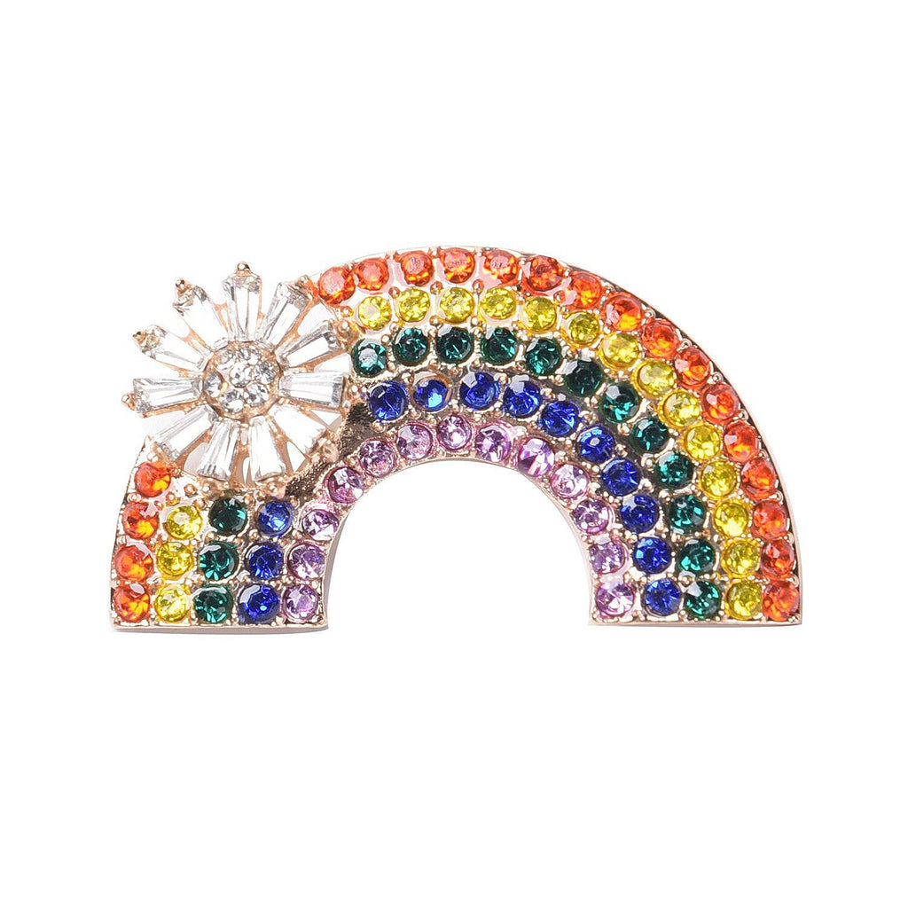 Multi Colour Austrian Crystal Rainbow Brooch in Yellow Gold Tone.
