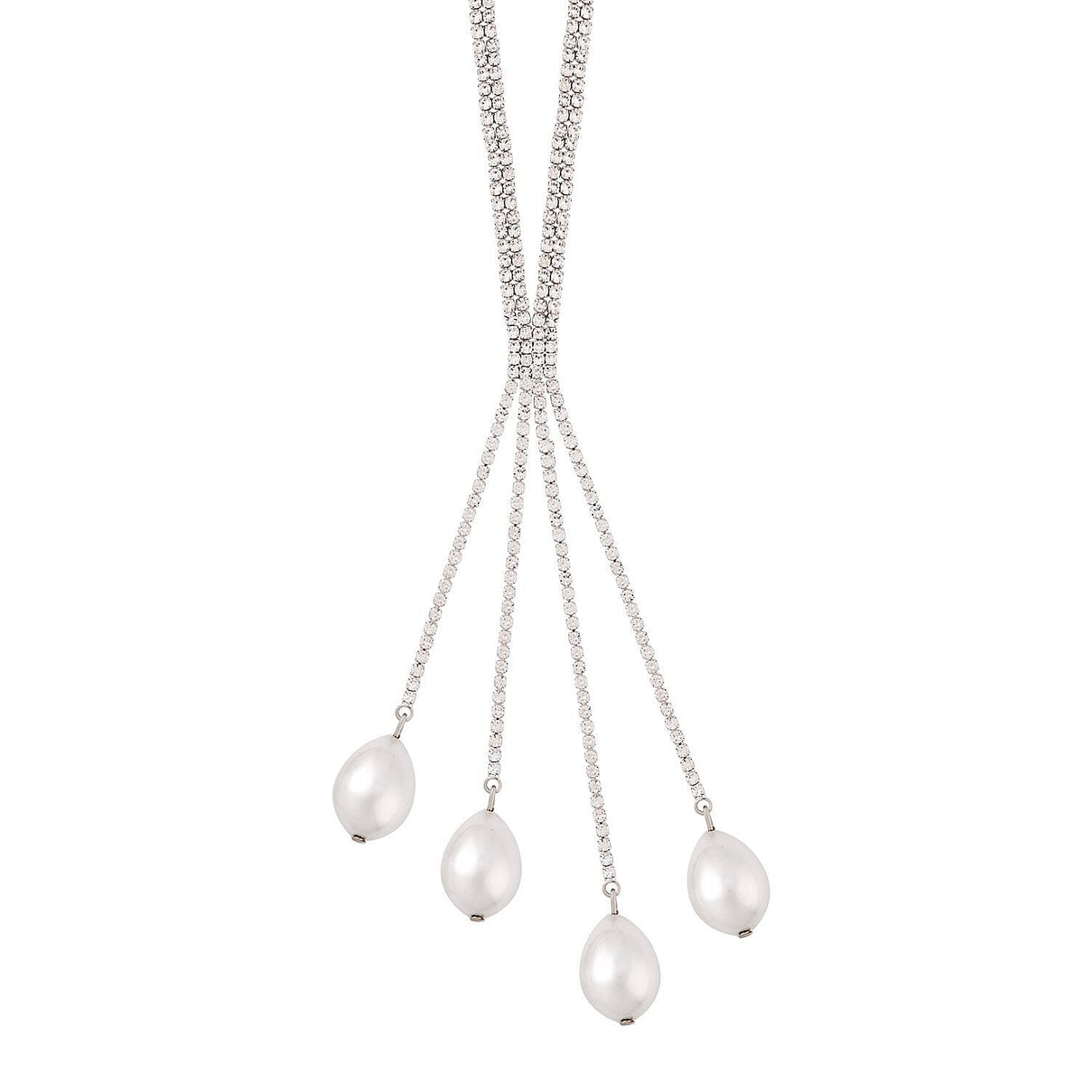Simulated Pearl and White Austrian Crystal Necklace (Size - 27) in Silver Tone 7512157 0