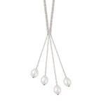 Simulated Pearl and White Austrian Crystal Necklace (Size - 27) in Silver Tone