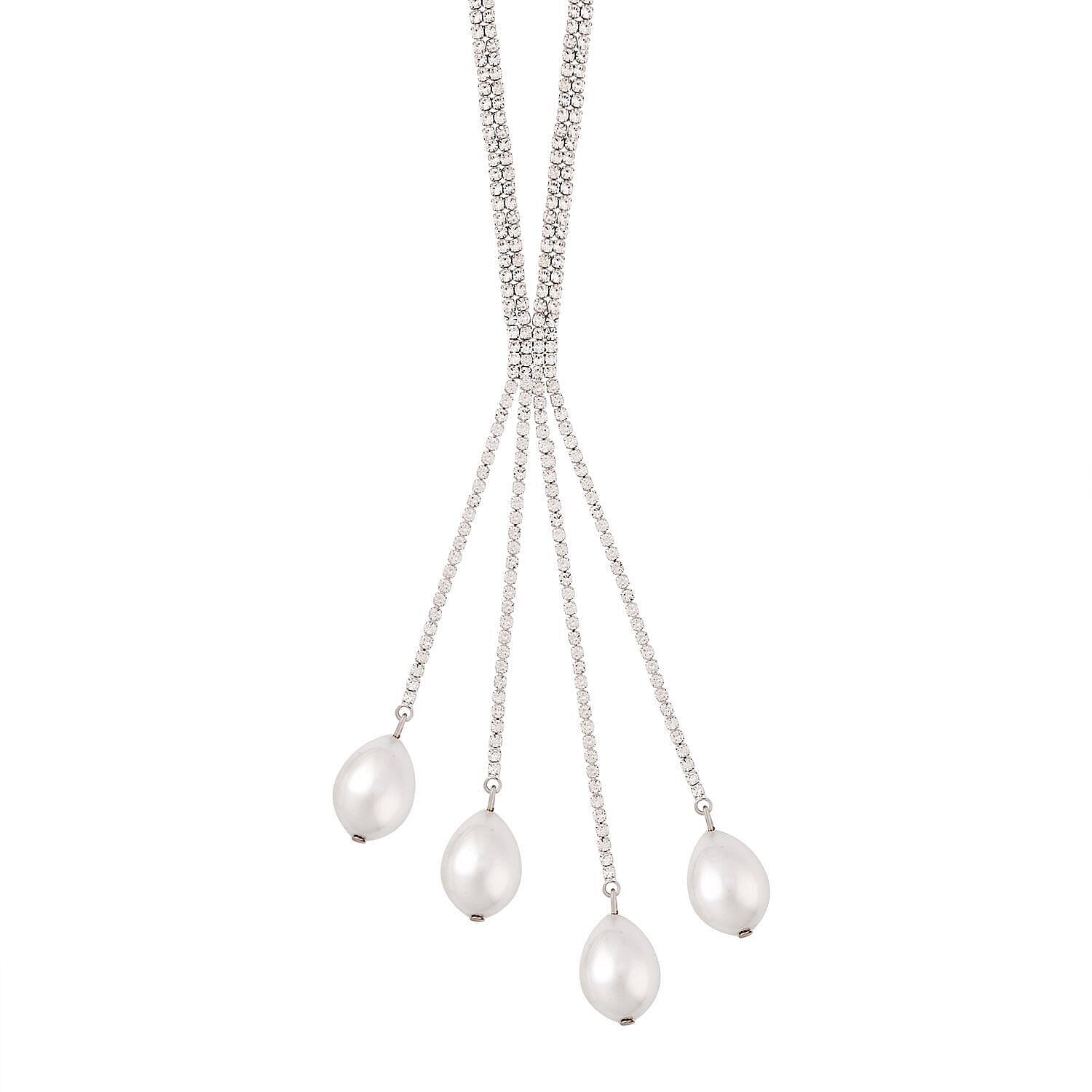 Simulated Pearl and White Austrian Crystal Necklace (Size - 27) in Silver Tone 7512157 0