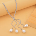 Simulated Pearl and White Austrian Crystal Necklace (Size - 27) in Silver Tone