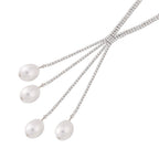 Simulated Pearl and White Austrian Crystal Necklace (Size - 27) in Silver Tone