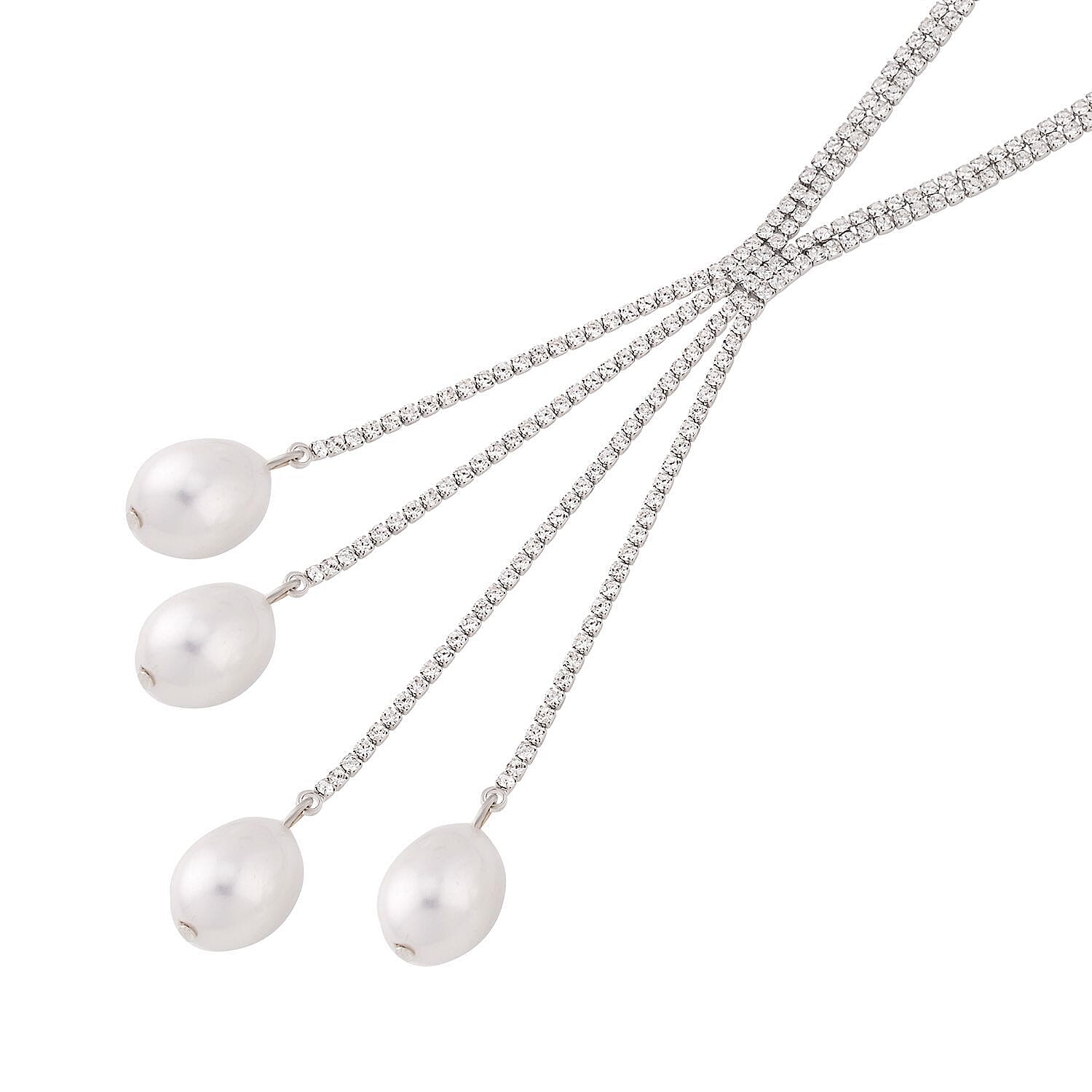 Simulated Pearl and White Austrian Crystal Necklace (Size - 27) in Silver Tone 7512157 2