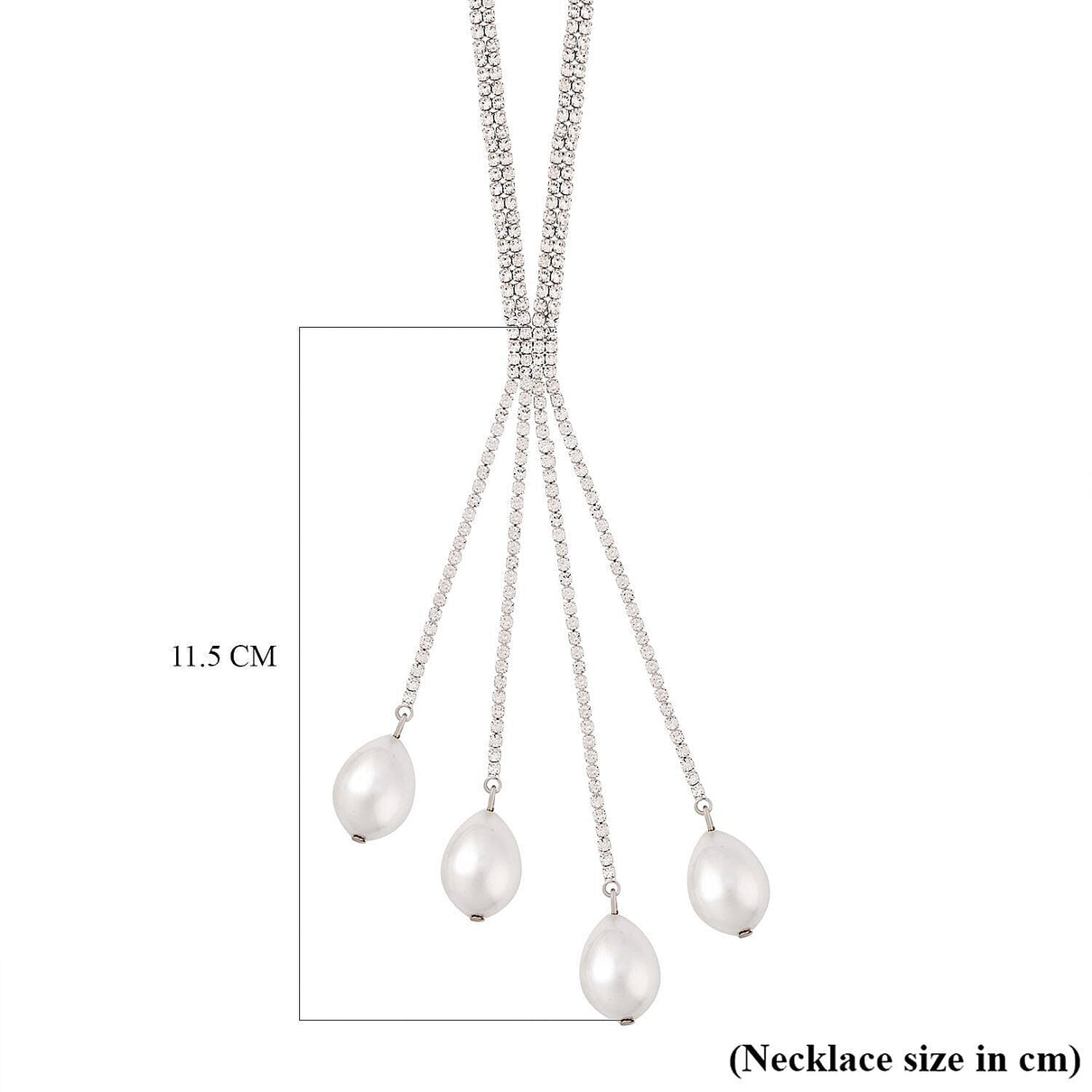 Simulated Pearl and White Austrian Crystal Necklace (Size - 27) in Silver Tone 7512157 3